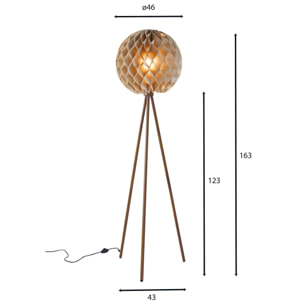 LAMPADAIRE ABAT JOUR EN LIN TAUPE PIEDS EN TECK 45X45X163CM BULAT