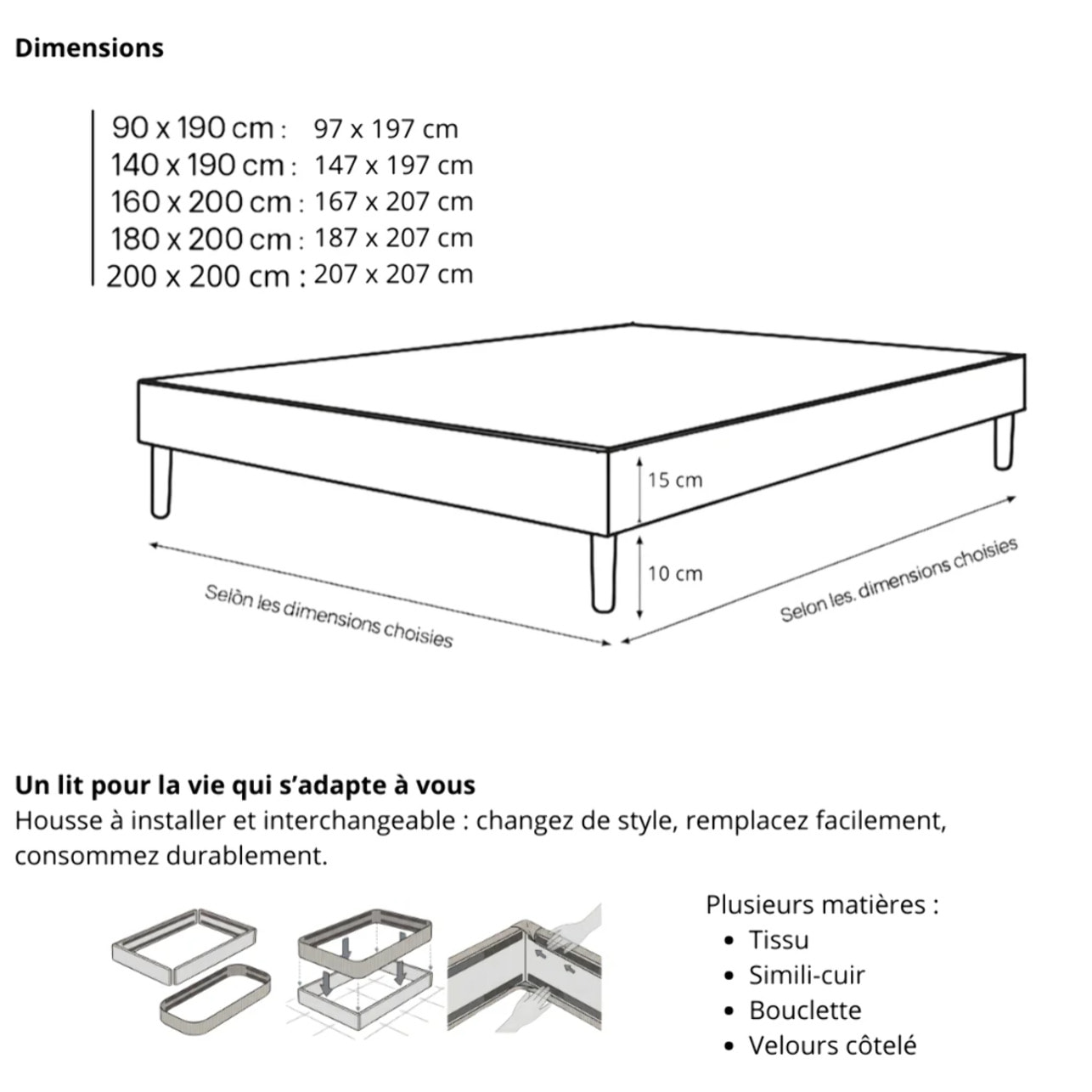 Ensemble Matelas Splendid & sommier déco| 37 cm | Mémoire de forme, mousse de maintien et ressorts ensachés | Cadre à lattes |Tissu | Gris clair