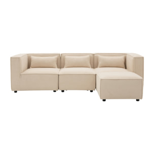 RAMOS Canapé modulable 3 places bouclette beige avec pouf