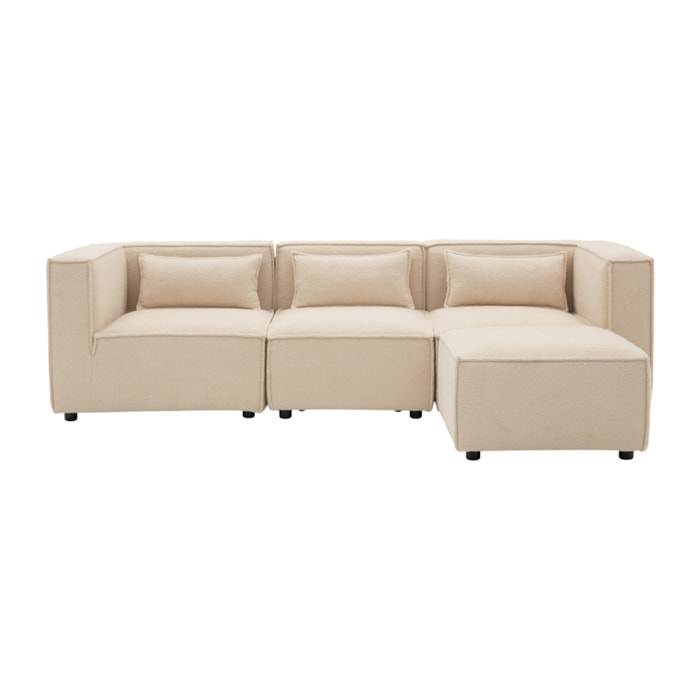 RAMOS Canapé modulable 3 places bouclette beige avec pouf