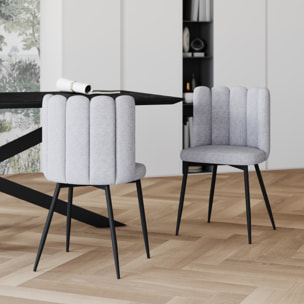 Lot de 2 chaises en tissu gris et pieds en métal noir - Rosy