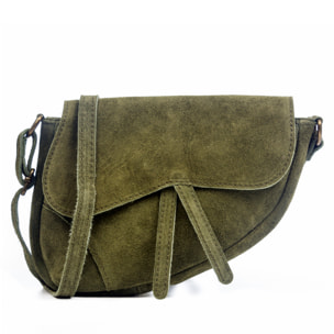 FIRENZE ARTEGIANI Borsa a Spalla da Donna Susanna Vera Pelle Scamosciata Made in Italy 22x7x17 Cm. Colore: verde scuro