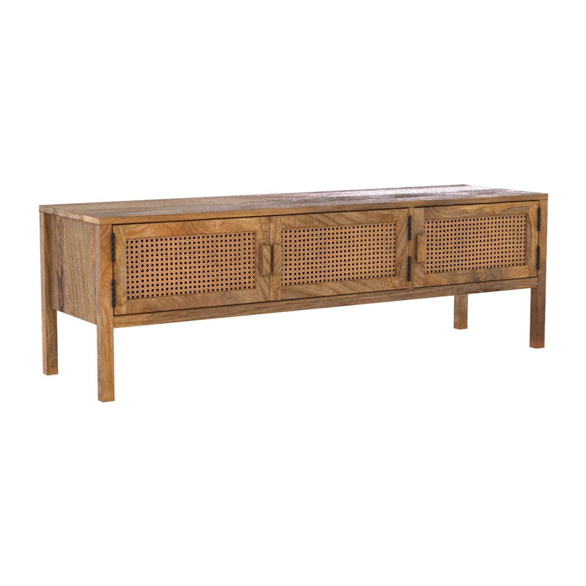 Meuble TV en bois de manguier et cannage 140 cm - Tiki