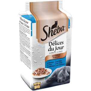 SHEBA Délices du Jour 90 Sachets thon cabillaud en sauce pour chat 50g (15x6)