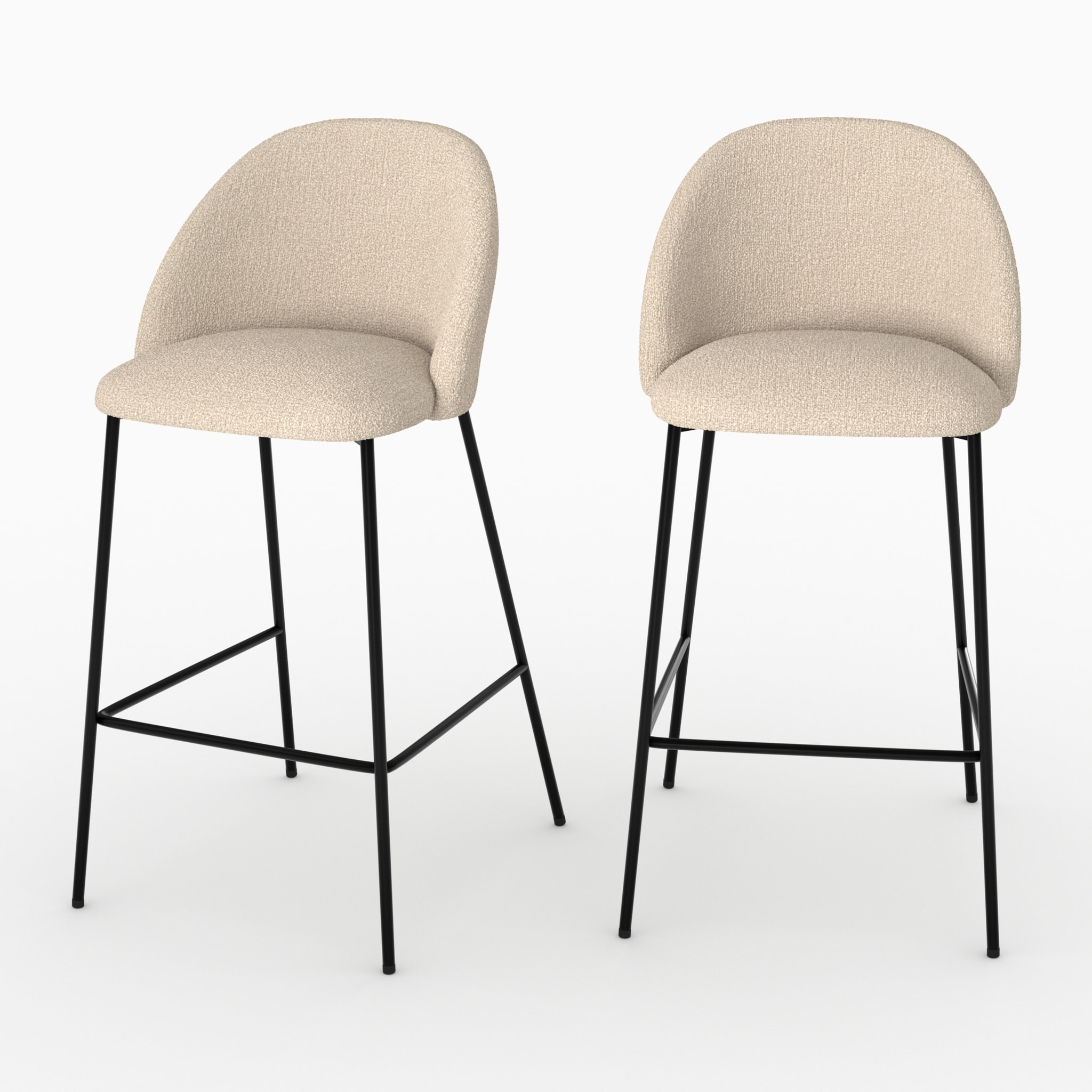 Lot de 2 chaises pour îlot central en tissu bouclé crème 66 cm - Karl