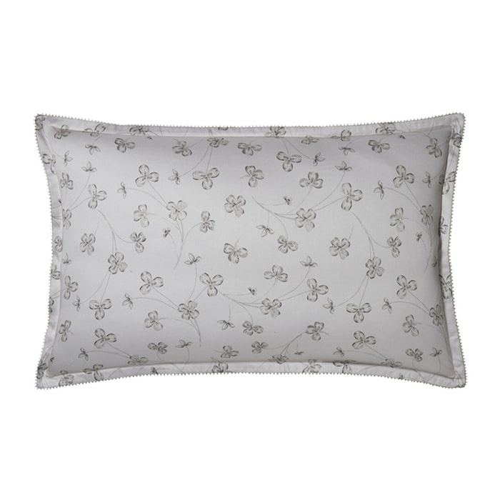 Taie d'oreiller imprimée en satin de coton bio, QUATRE FEUILLES, Blanc Hermine