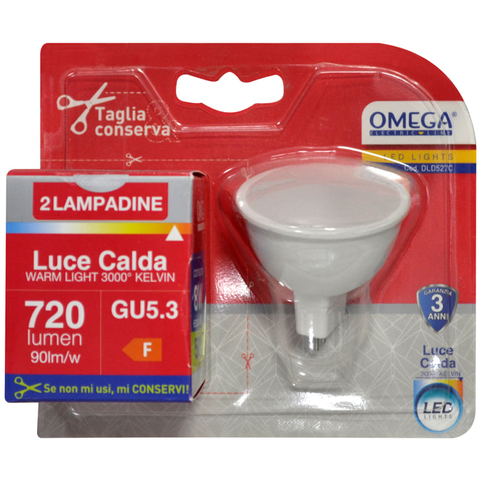 OMEGA Set 6 pezzi faretto led mr16 8w 3000k