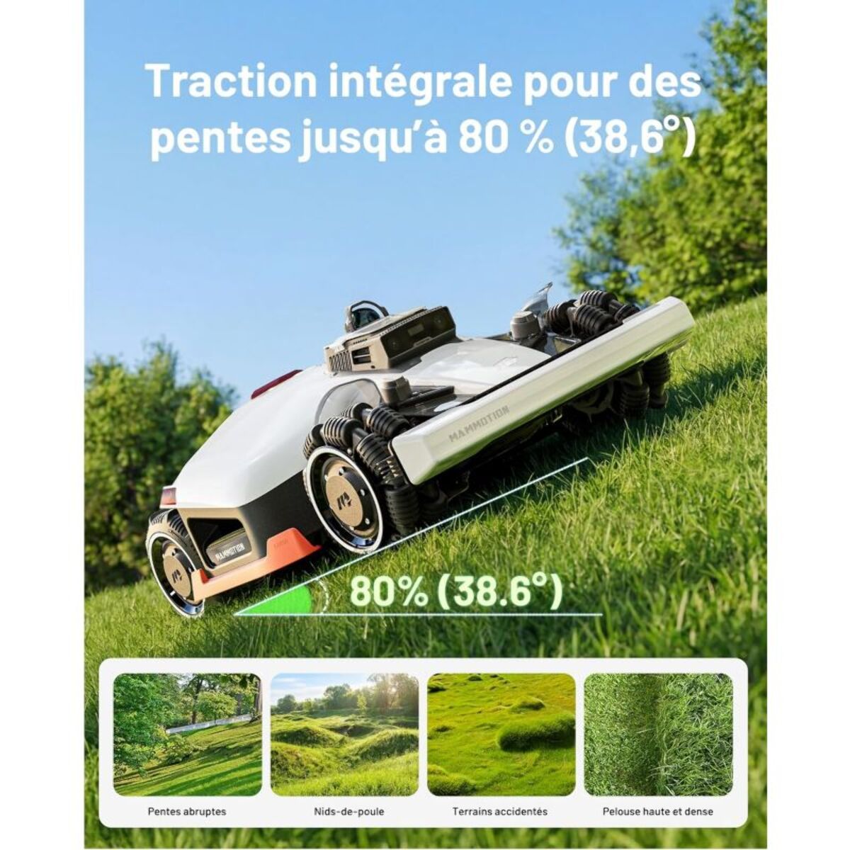 Robot tondeuse MAMMOTION Luba 3 AWD 1500, Lidar 360° - NetRTK - vision IA, 1500m² de superficie, 15 multi-zones, pente 80%
