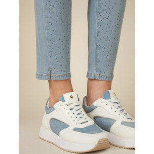 Oltre - Jeans skinny stone bleached con borchiette - Azzurro