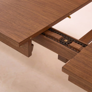 Table à manger rectangulaire extensible bois d'hévéa et placage chêne noyer 6 à 10 places - 170-270cm - Solene