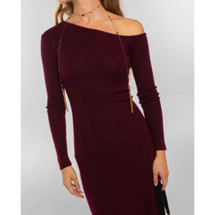 Vestido de punto con escote asimétrico de mujer