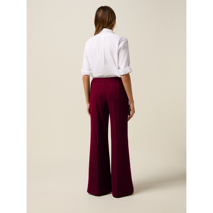 Oltre - Pantalones palazzo de tejido crepé - Burgundy