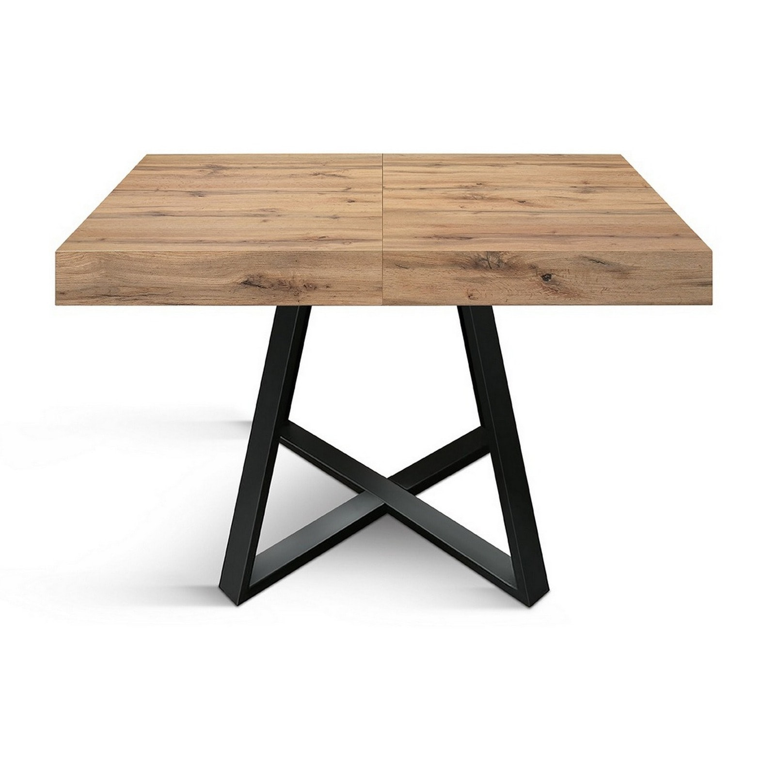 Tavolo FORTE DEI MARMI in legno, finitura rovere rustico e base a X in metallo antracite, allungabile 95x90 cm - 145 x 90 cm