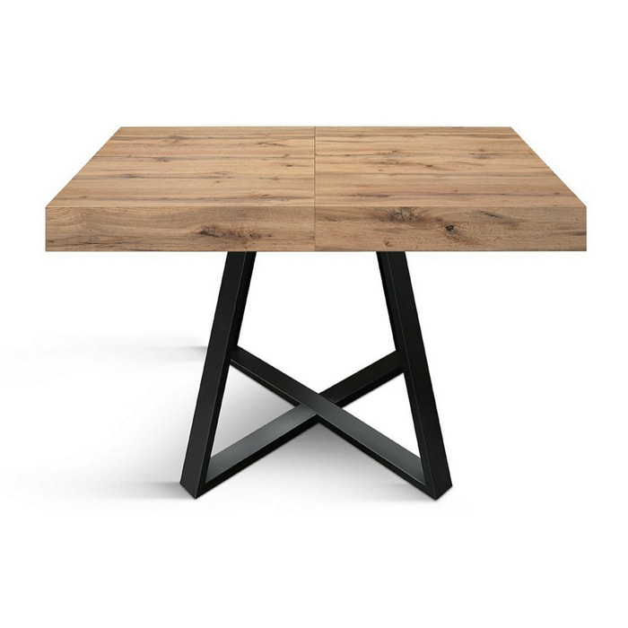 Tavolo FORTE DEI MARMI in legno, finitura rovere rustico e base a X in metallo antracite, allungabile 95x90 cm - 145 x 90 cm