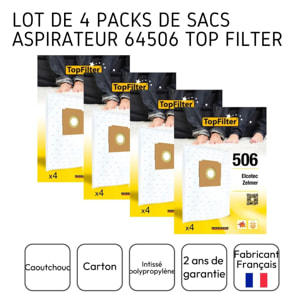 Lot de 4 packs de 4 sacs aspirateur 64506 pour Zelmer et Elcotec TopFilter Premium