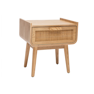 Tables de chevet avec tiroir en bois clair frêne et cannage rotin L50 cm (lot de 2) ATHÈNE