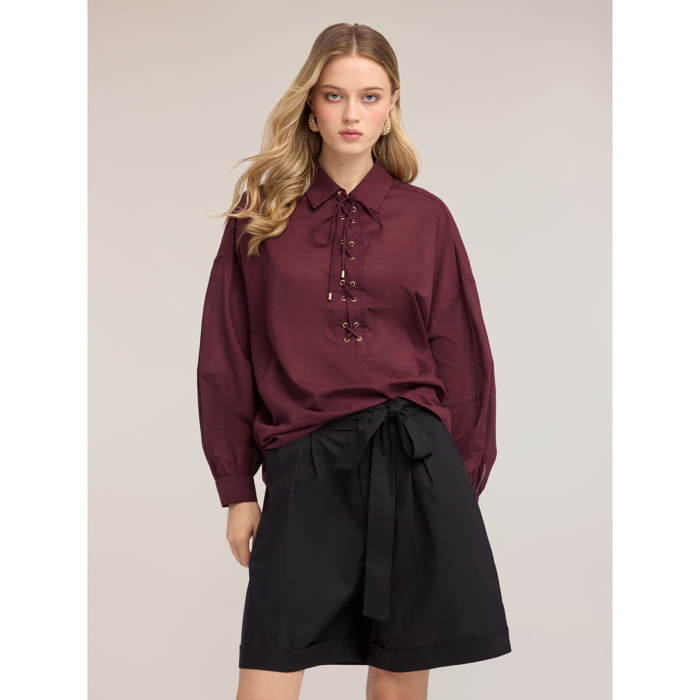 Motivi - Camisa oversize de muselina con lazos - Violeta