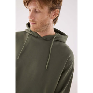 Sudadera deportiva hombre afelpada con capucha verde botella