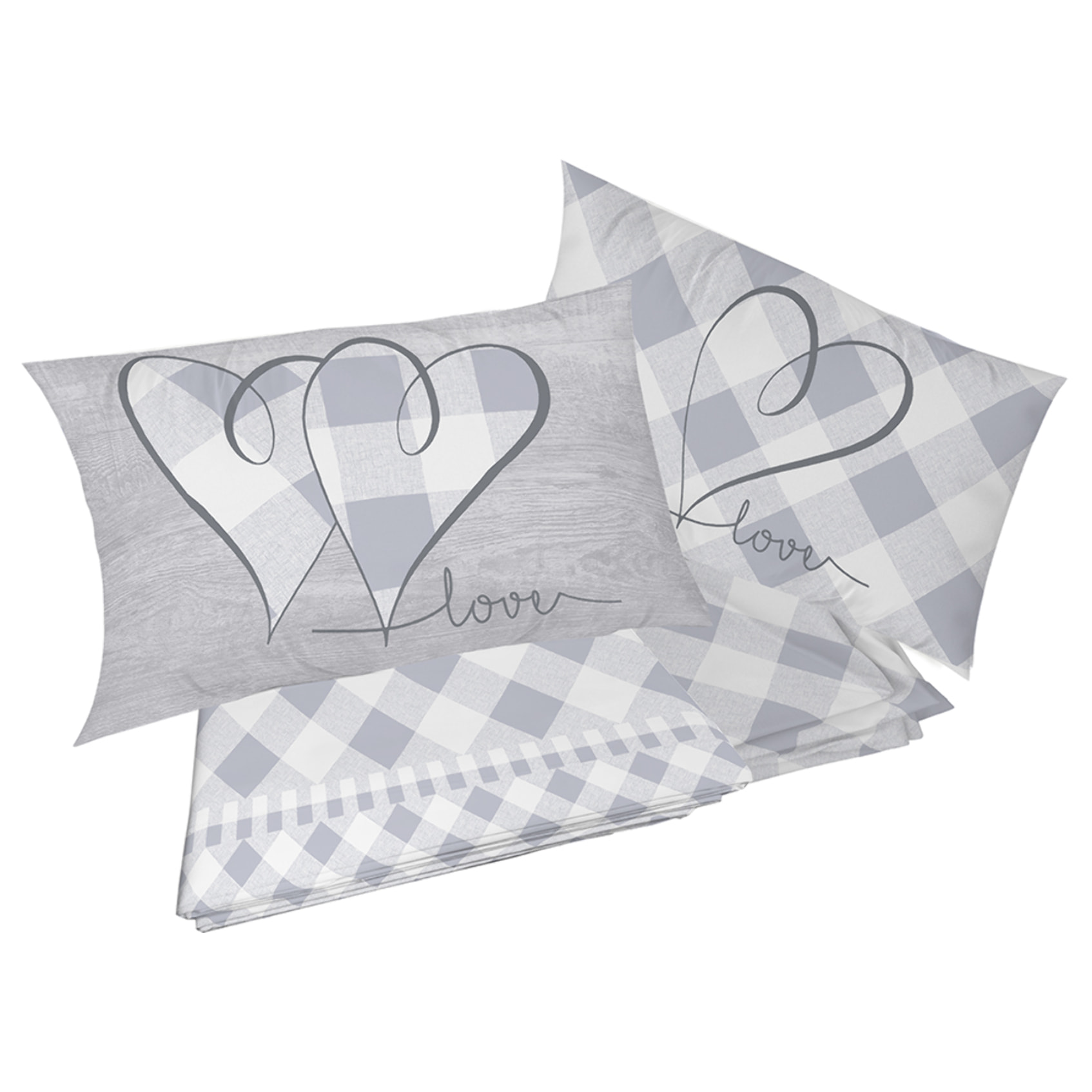 Completo letto lovely check grigio 100% cotone