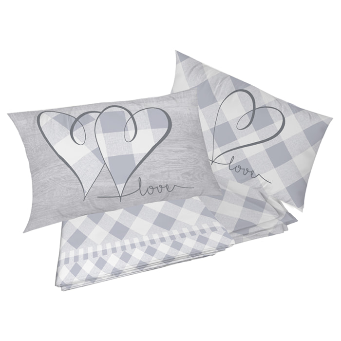 Completo letto lovely check grigio 100% cotone