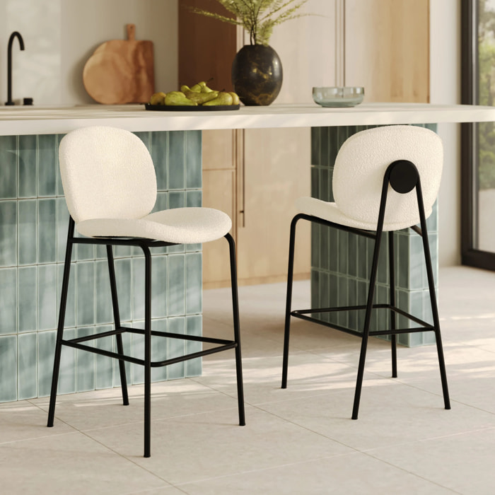 Lot de 2 chaises pour îlot central en tissu bouclé beige 63,5 cm - Iris