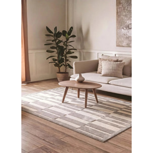 BARESA Alfombra geométrica con relieve de pelo corto gris, varias medidas disponibles.