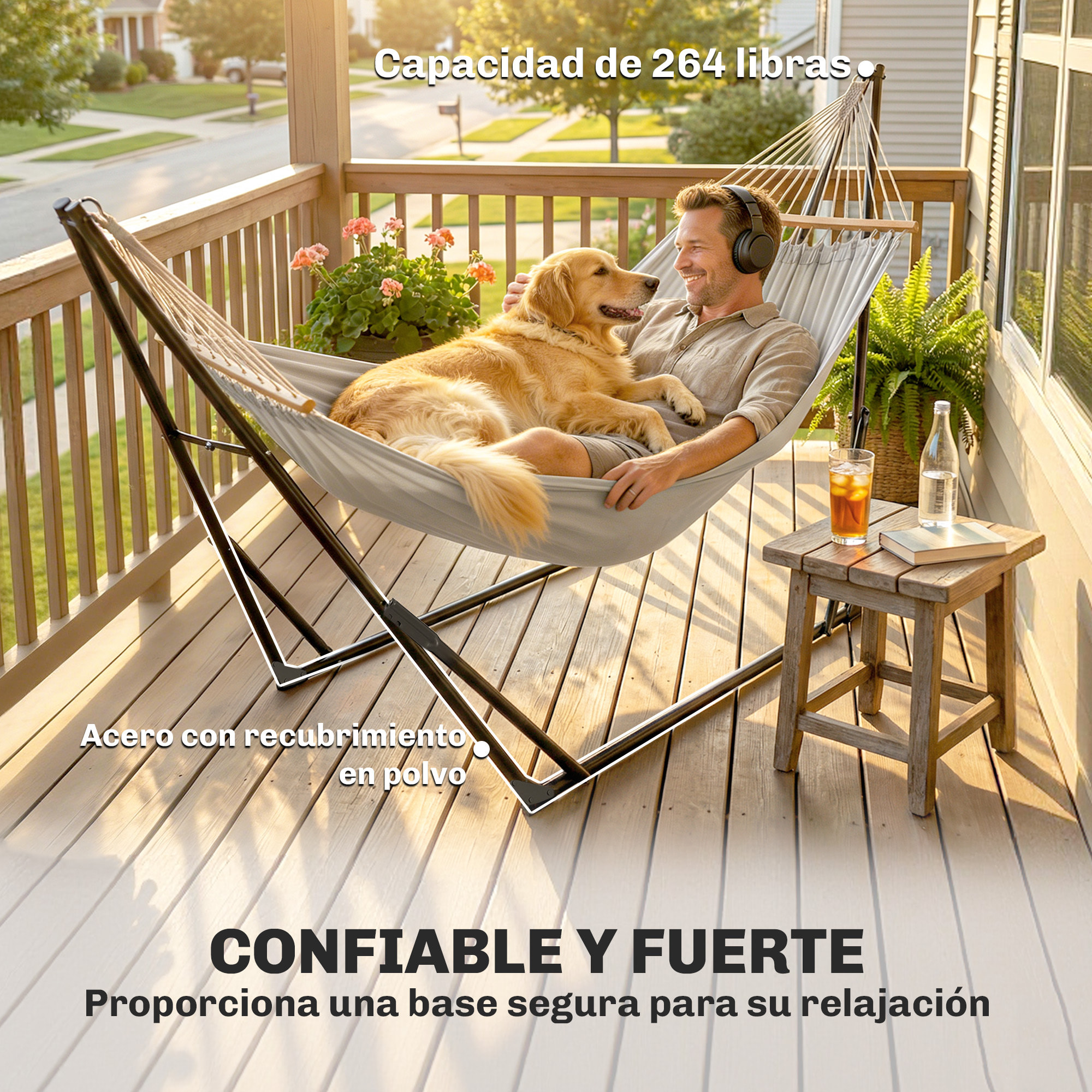 Soporte para Hamaca Plegable, Largo 290 cm, Soporte para Hamaca Portátil de Acero, Longitud Ajustable, con Bolsa de Transporte, Carga 120 kg, Negro