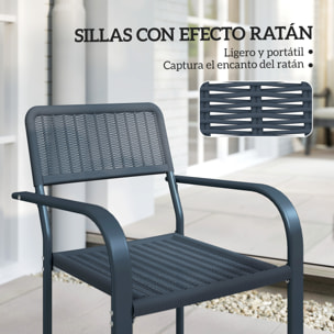 Juego de 4 Sillas de Jardín Exterior Apilables, Sillas de Comedor Exterior Efecto Ratán, con Reposabrazos, Marco de Acero, Resistente a la Intemperie y Ligero, 55x60x83 cm, Gris Oscuro