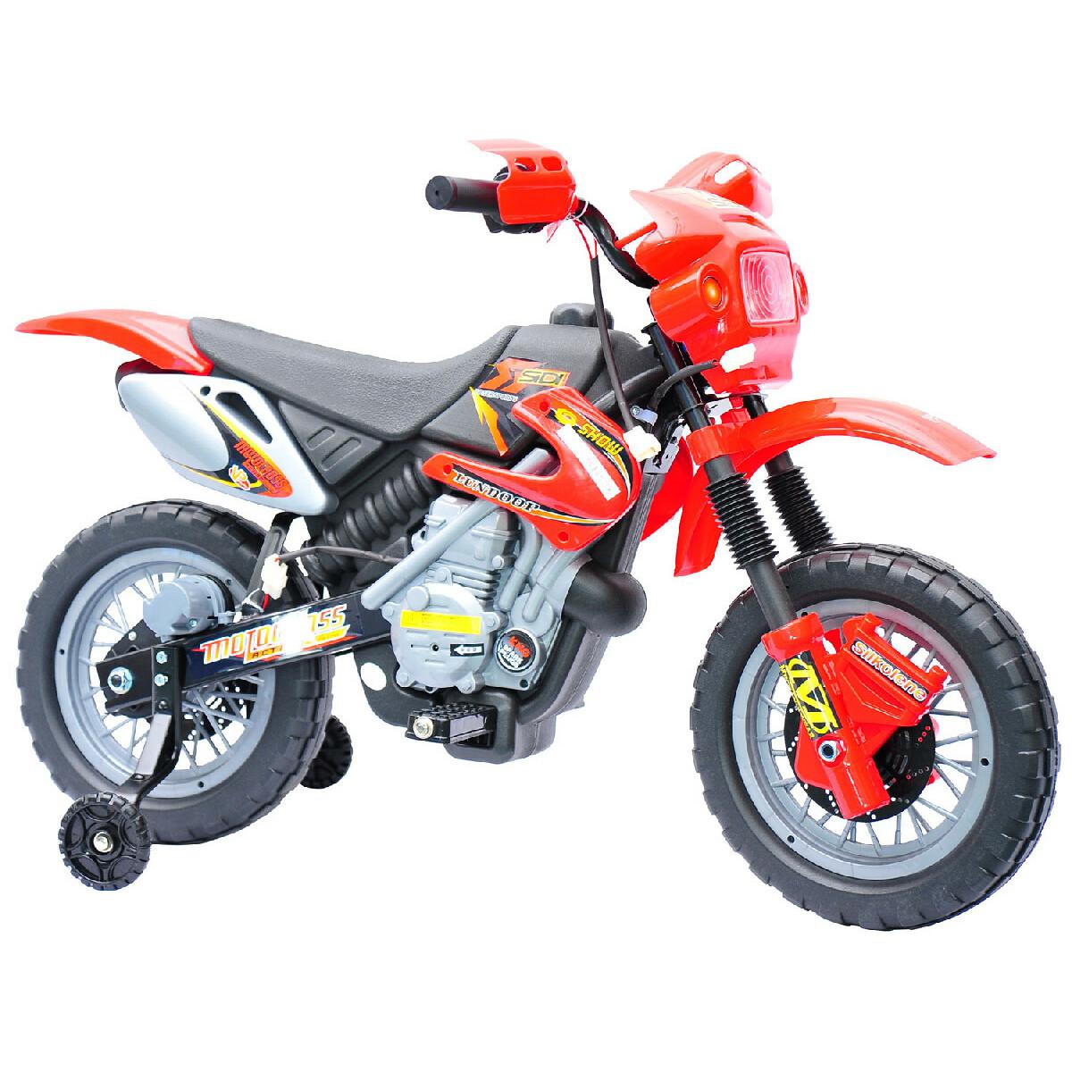 Moto cross électrique enfant 3 à 6 ans 6 V phares klaxon musiques 102 x 53 x 66 cm rouge et noir