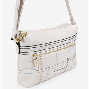 Bolso bandolera beige con doble cremallera