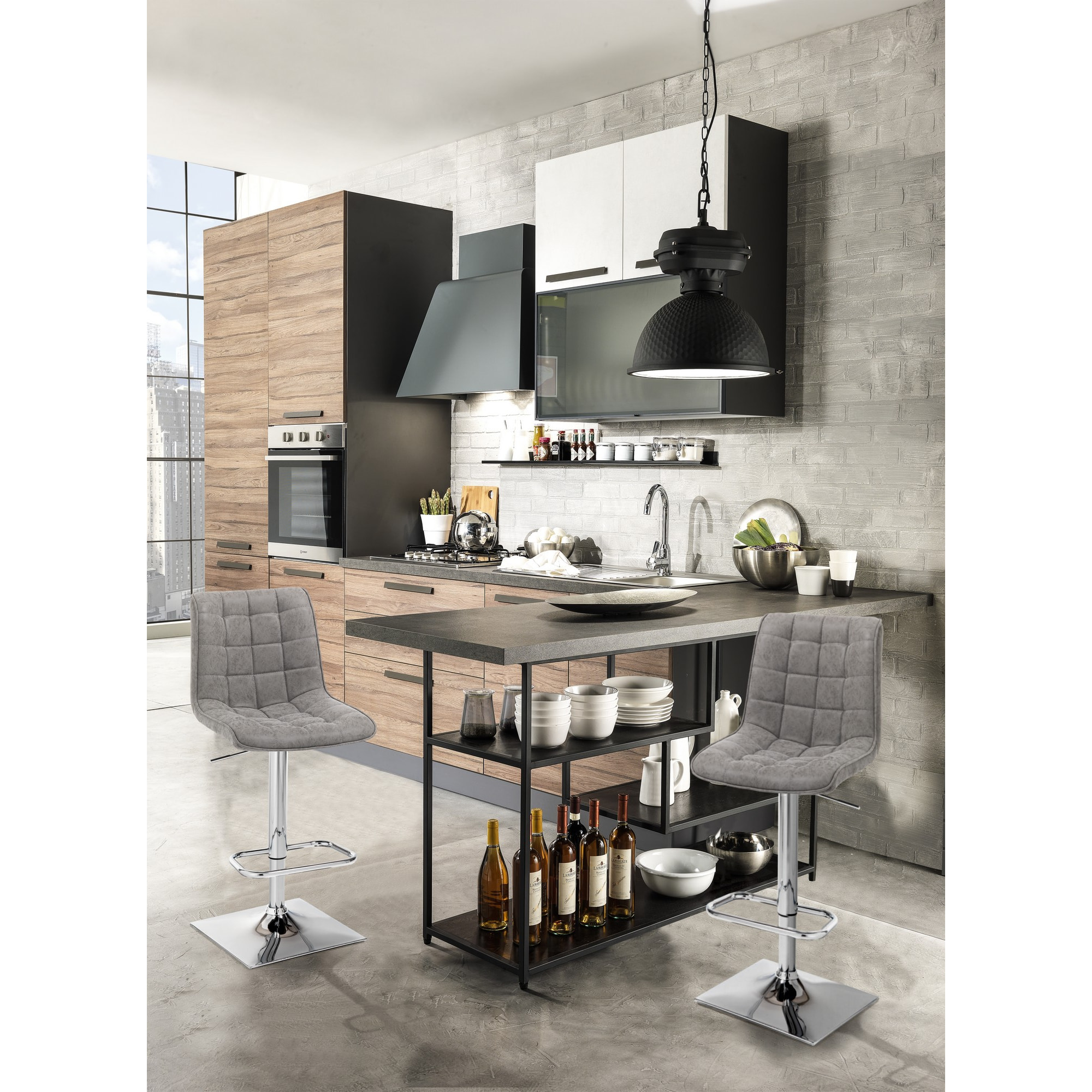 Tomasucci Lot de 2 tabourets de bar LUX Gris