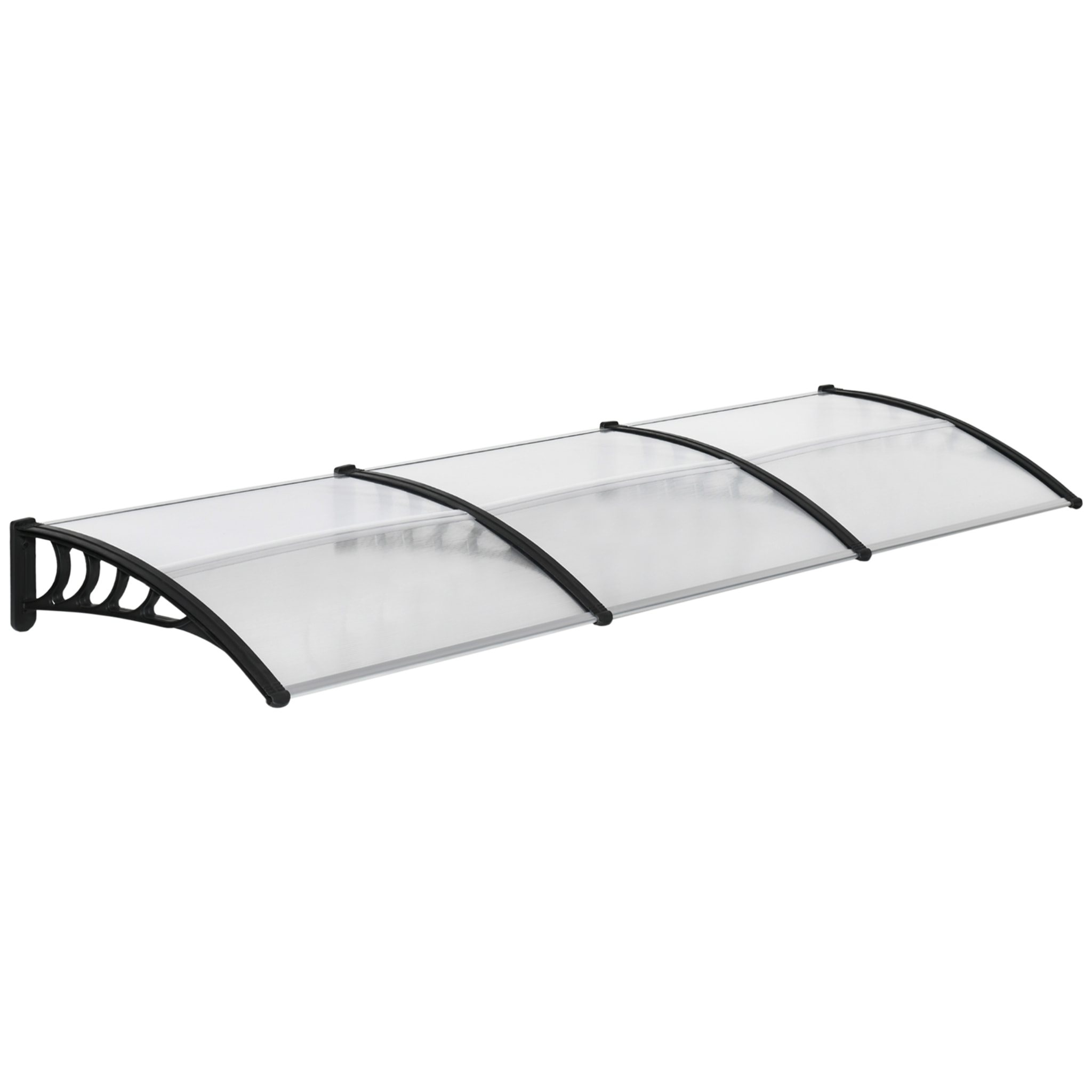 Tejadillo de Protección 303x96 cm Marquesina Exterior para Puertas y Ventanas contra Sol y Lluvia con Soporte de Aleación de Aluminio PP Policarbonato Transparente