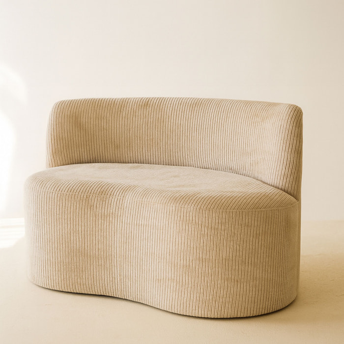 Canapé en tissu bouclette beige et structure en bois 2 places CÔME