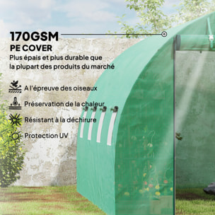 Serre de jardin 12 m² - porte zippée enroulable, 8 fenêtres - acier galvanisé PE haute densité 170 g/m² vert