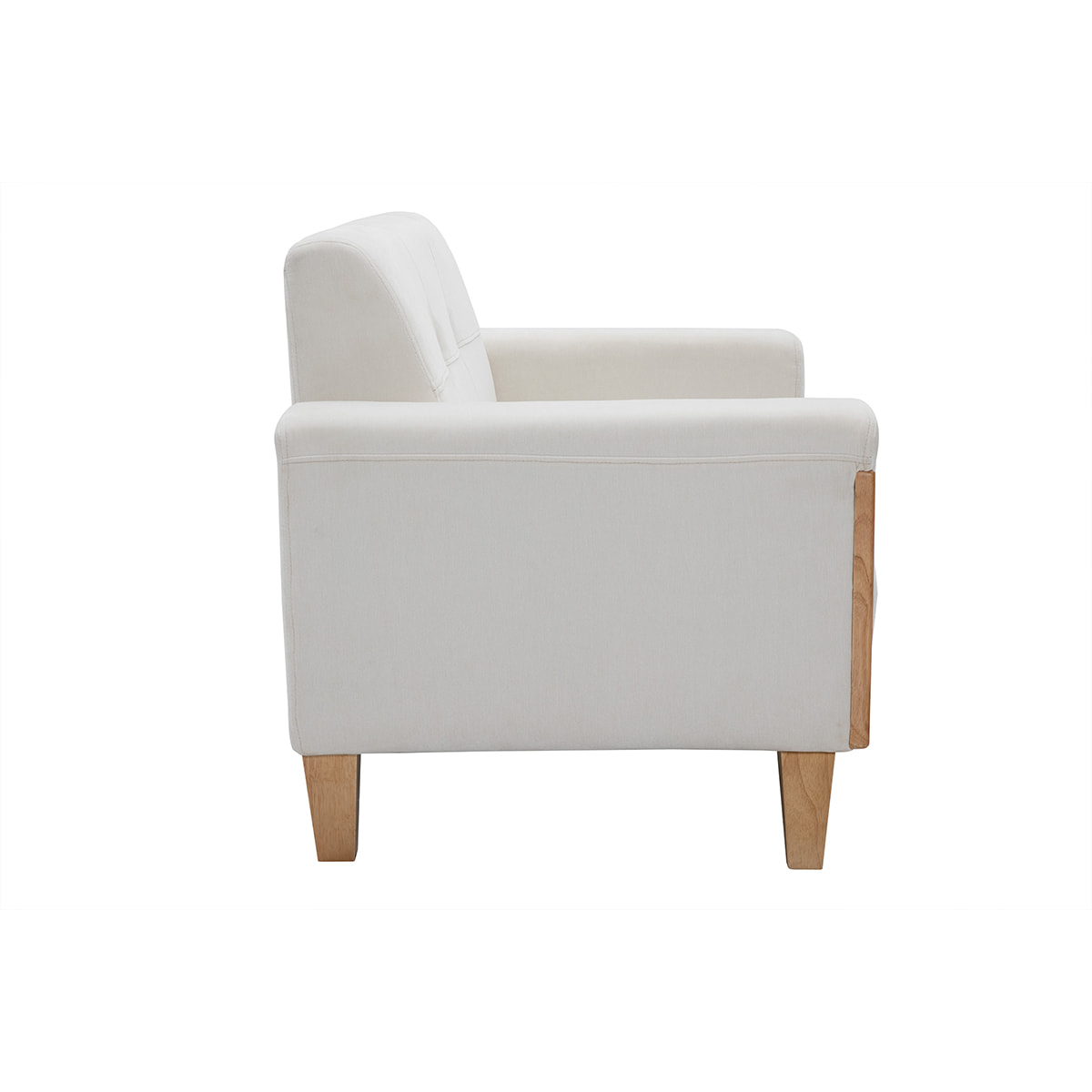 Canapé scandinave 2 places en tissu effet velours blanc cassé et bois clair FJORD