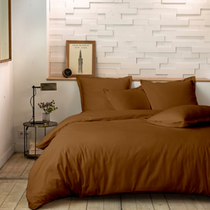 Parure Housse De Couette Uni 100% Percale de Coton - Mura - Ocre