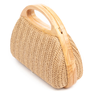 Bella Bolso bandolera Mujer. Fabricado en madera natural y paja trenzada.