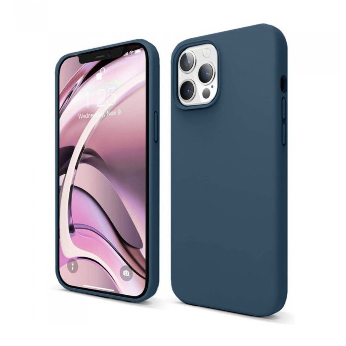 Coque iPhone 13 Pro Silicone liquide Bleu Marine + 2 Vitres en Verre trempé Protection écran Antichocs