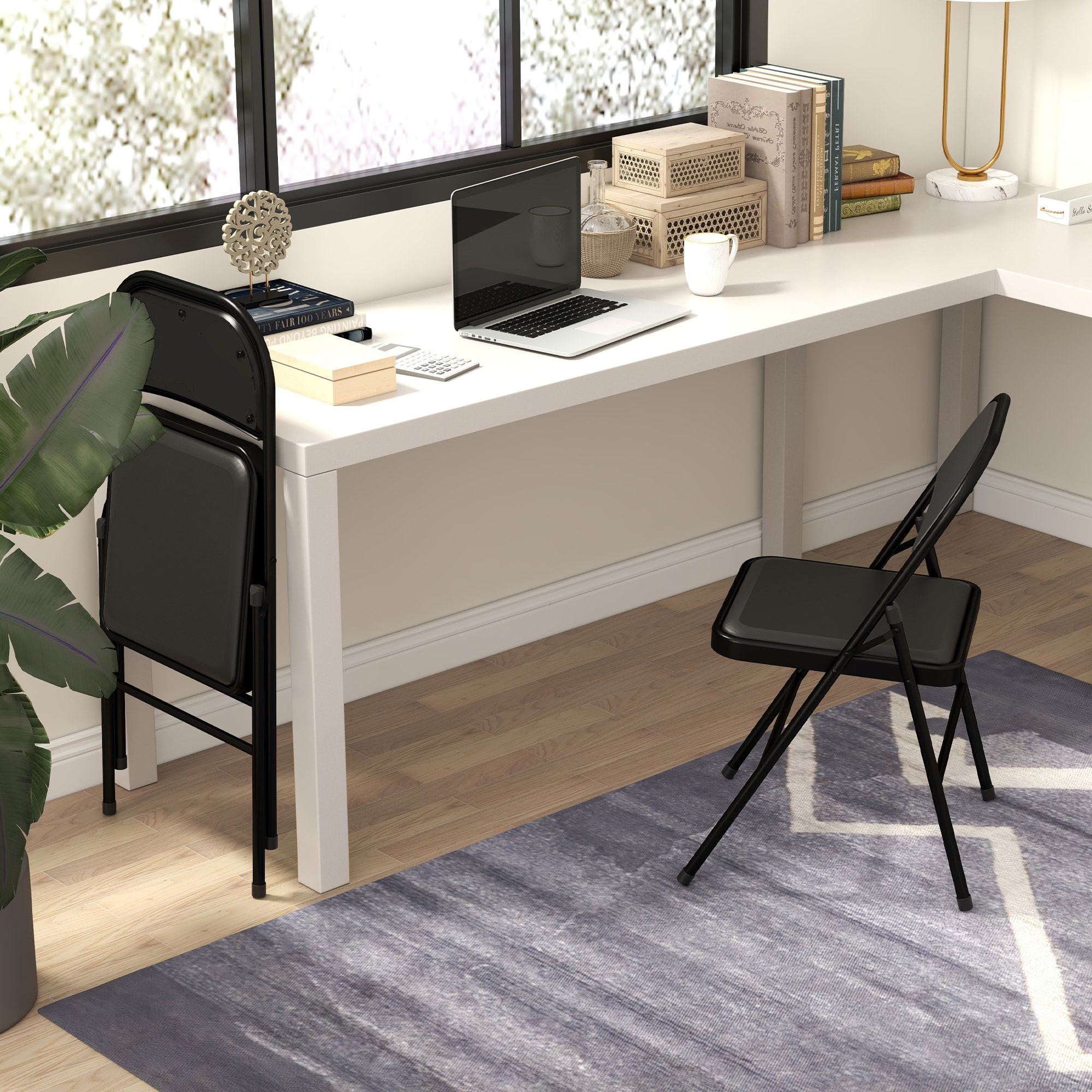 Juego de 2 Sillas Plegables Acolchadas con Respaldo y Estructura de Acero, para Salón, Comedor, Cocina, 45x46x78 cm, Negro