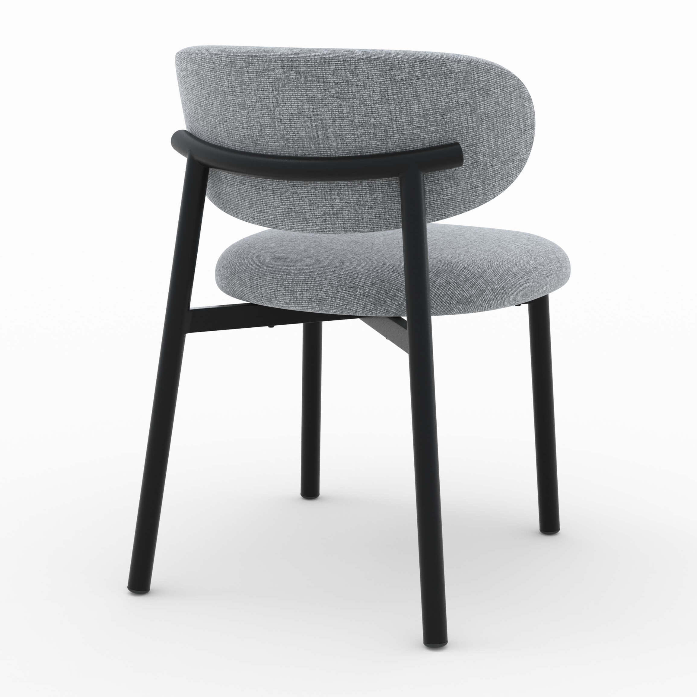 Lot de 2 chaises en tissu gris foncé chiné et pieds en métal noir - Nao