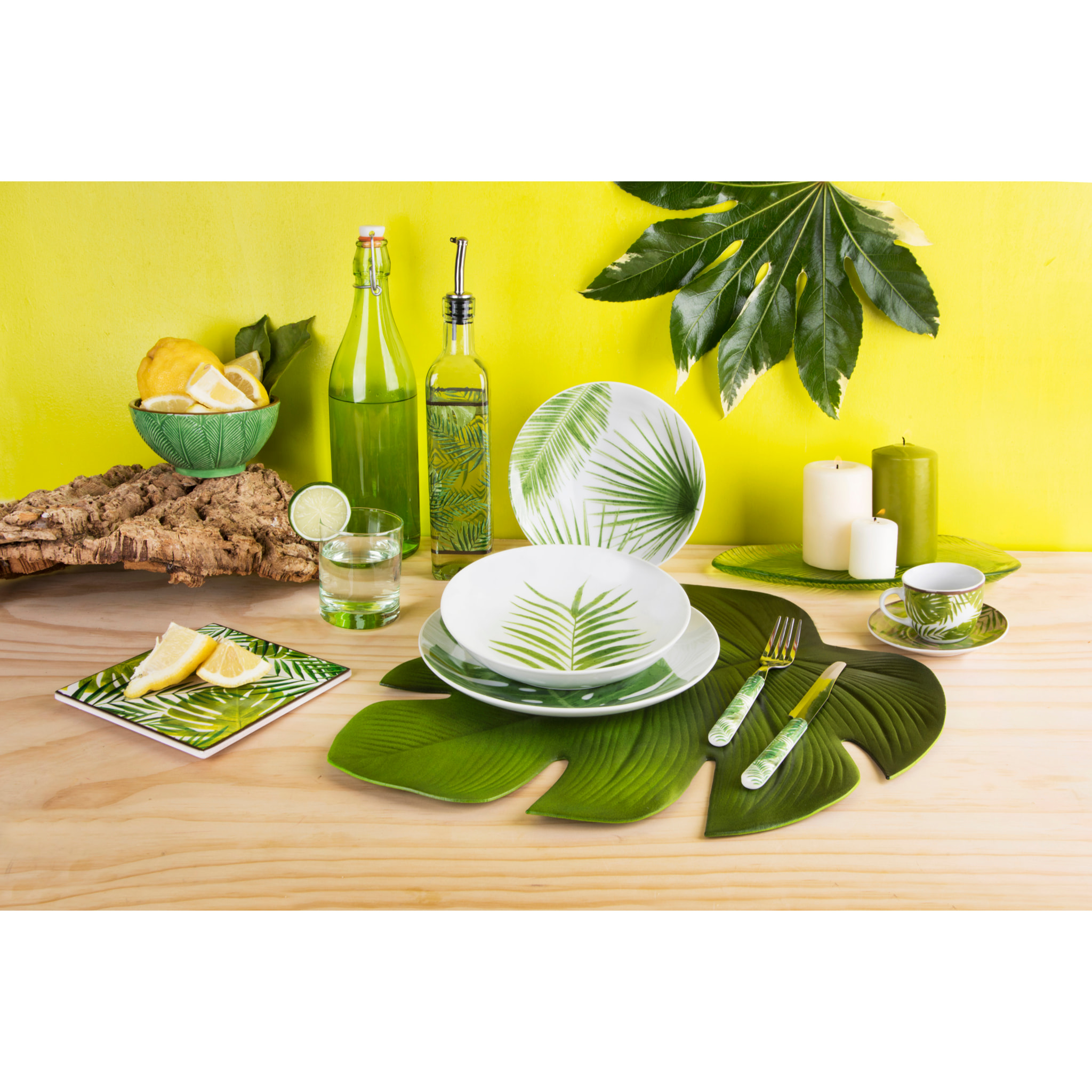 Service de table 18 pièces Excelsa – Foliage, Porcelaine Vert