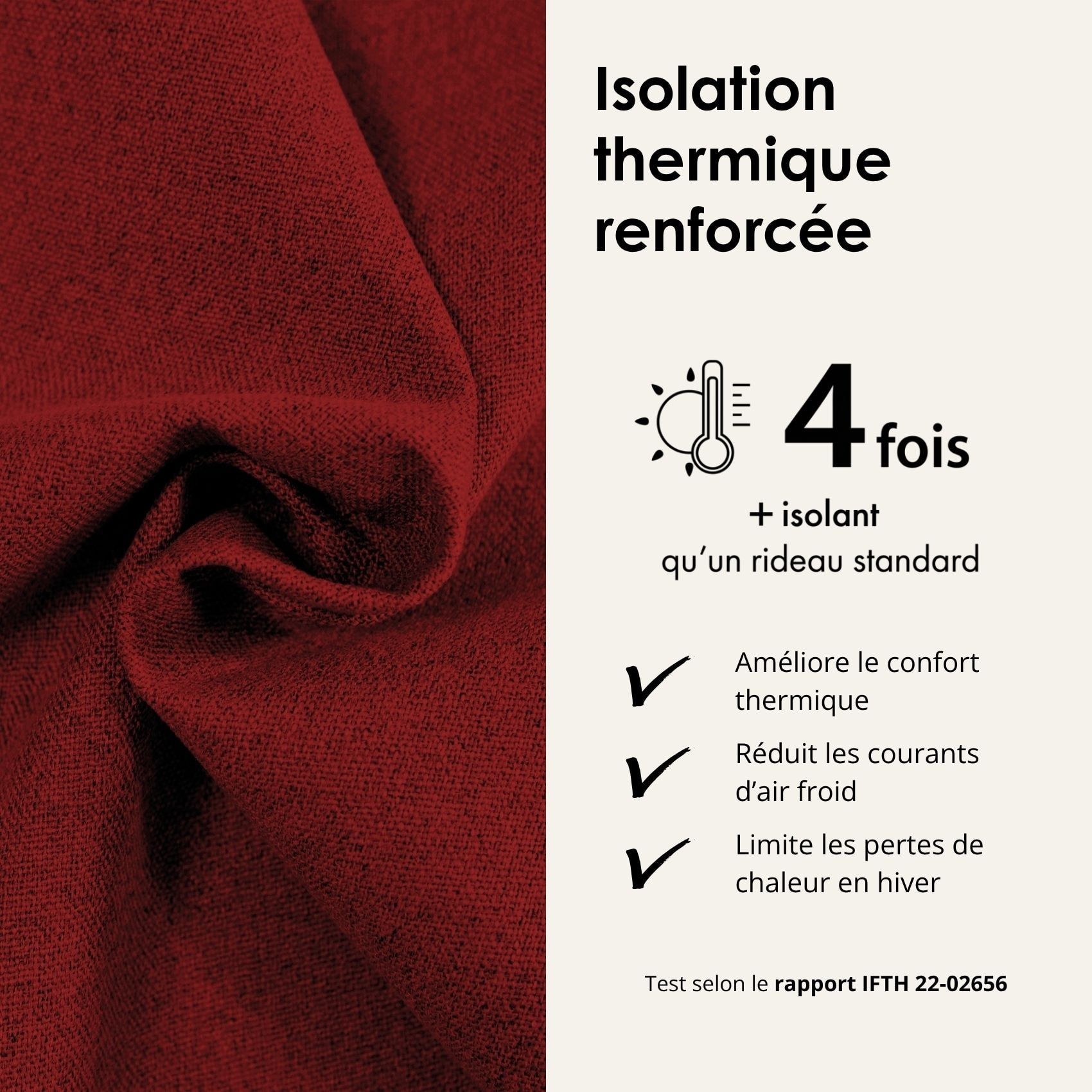 Rideau 100% occultant thermique phonique chiné - Rouge