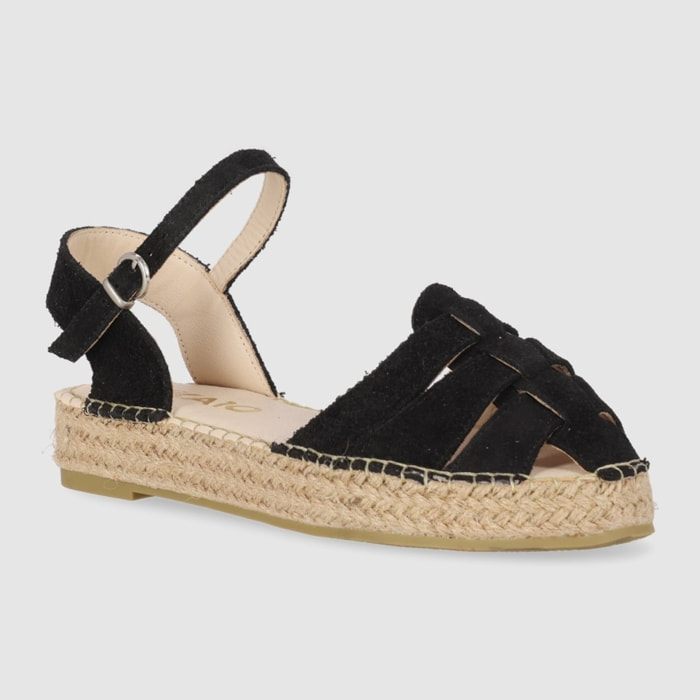 Sandalias de Serraje - Negro - Tacón: 5 cm