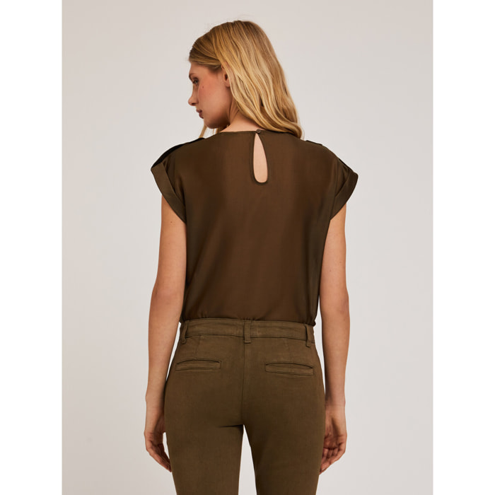 Motivi - Blusa con tasche effetto satin - Verde militare
