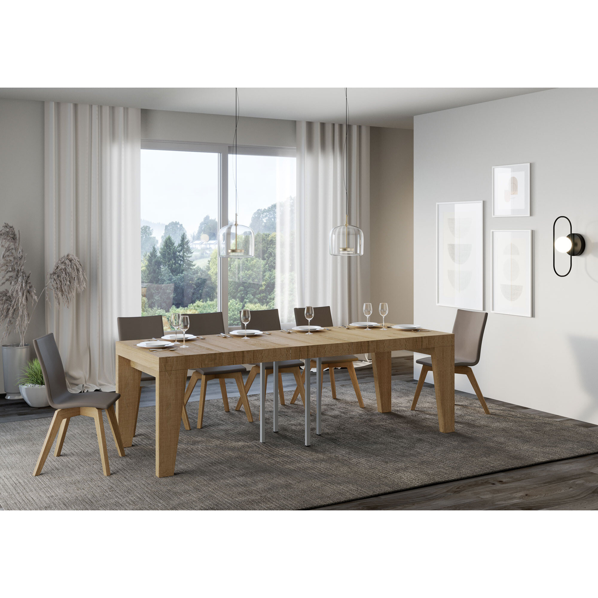 Table extensible 90x90/246 cm Naxy Premium Chêne Nature