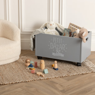 Coffre à jouets gris à roulettes