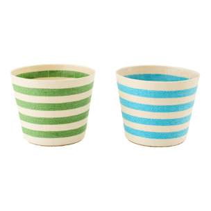 J-Line cache-pot Ligné - papier - bleu azur/vert - extra large - set de 2