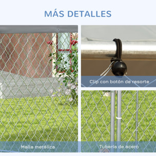 Perrera de Exterior Hexagonal Jaula para Perros con Puerta Marco de Acero Galvanizado y Toldo Impermeable y Anti-UV 210x185x150 cm Plata