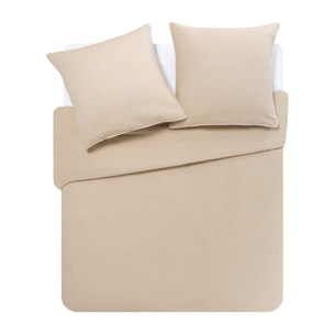 Parure de lit Housse de couette + Taies carrées unie en flanelle de coton chamfray, FRISSON, Beige Sésame