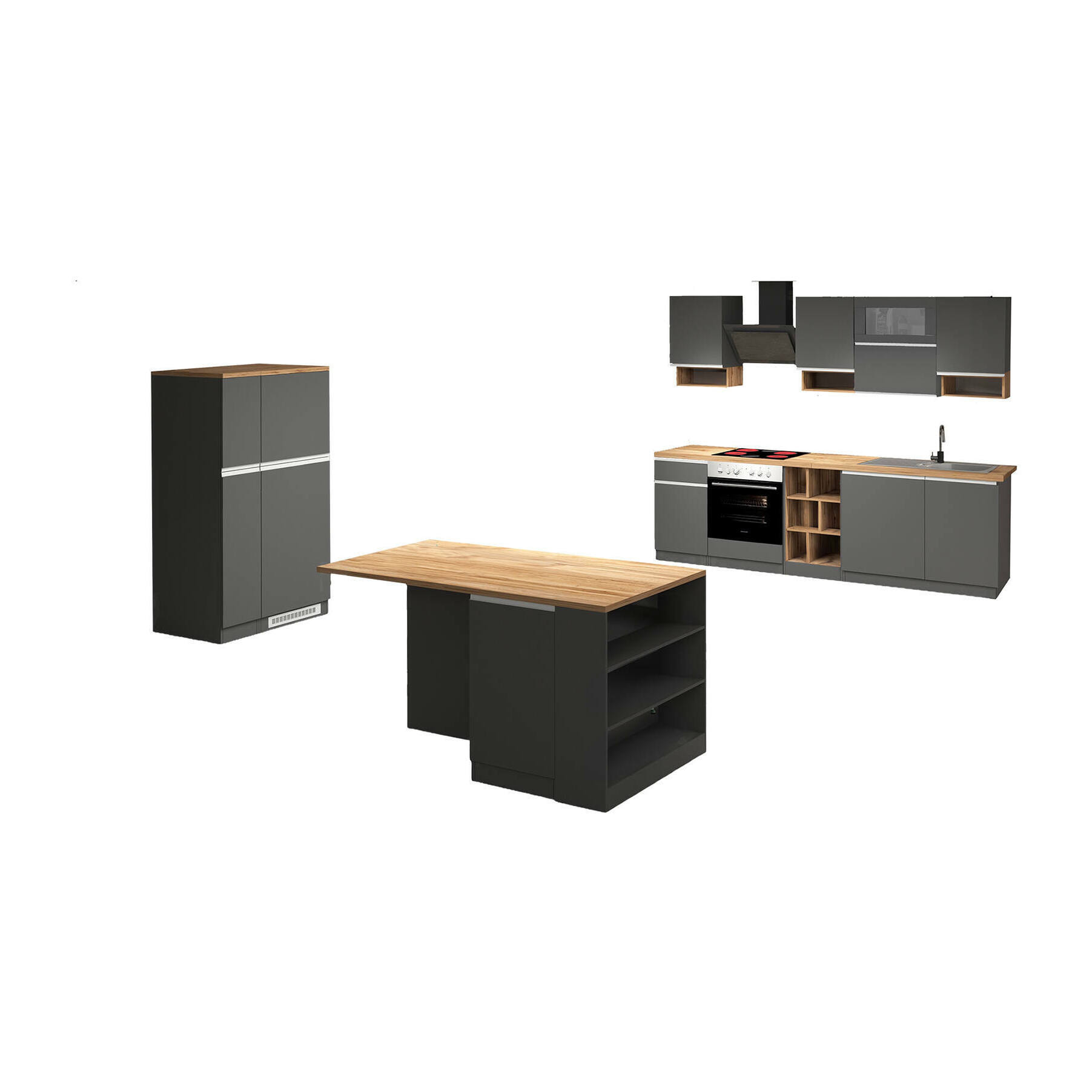 Cucina completa Danderso, Set da cucina modulabile, Cucina componibile con più elementi, 100% Made in Italy, Antracite e Rovere